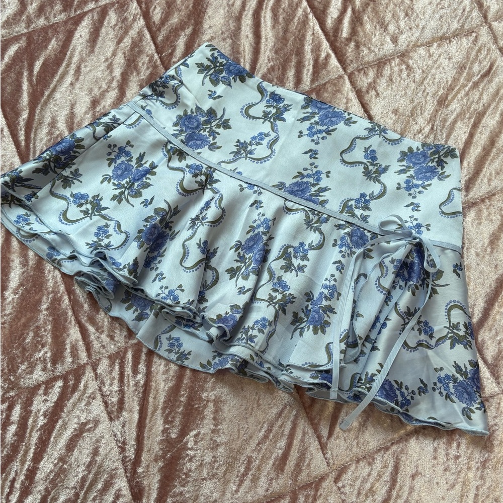 Kimchi Blue Floral Blue Ruffle Skirt